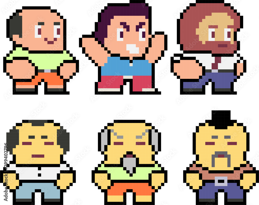 Fototapeta premium Set of funny pixel characters