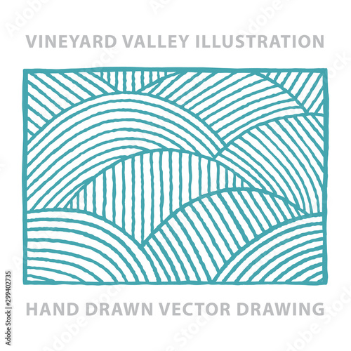 Vineyard. Sunny valley. Vineyard abstract hand drawn vector illustration.  Part of set. 