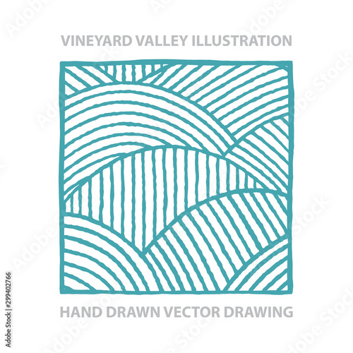 Vineyard. Sunny valley. Vineyard abstract hand drawn vector illustration.  Part of set. 