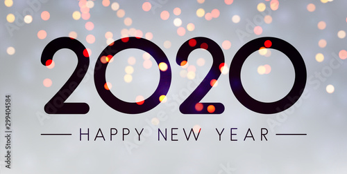 Grey shiny Happy New Year 2020 greeting card.