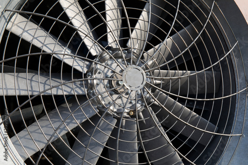 Huge industrial cooling fan, big cooler element close up
