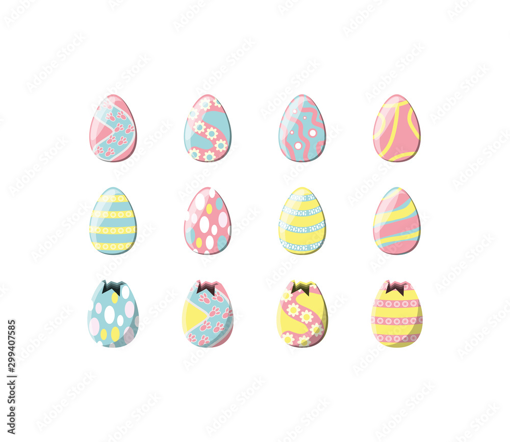 Variety happy easter icon set pack vector design