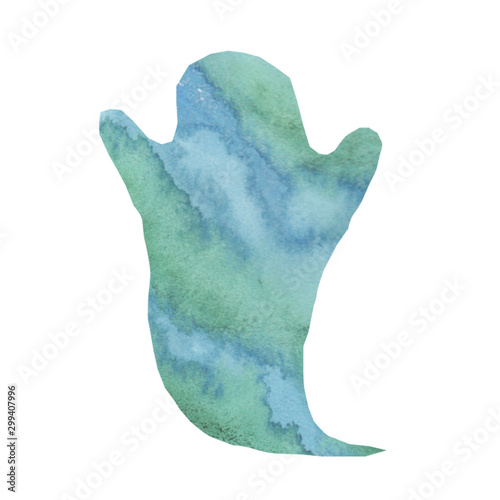 Color silhouette of a ghost on Halloween night. Watercolor hand drawn illustration
