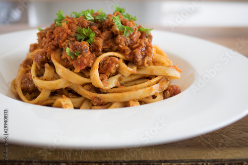 Принти на полотні Food photography of traditional Italian pasta dish fettucine bolognese or ragu i