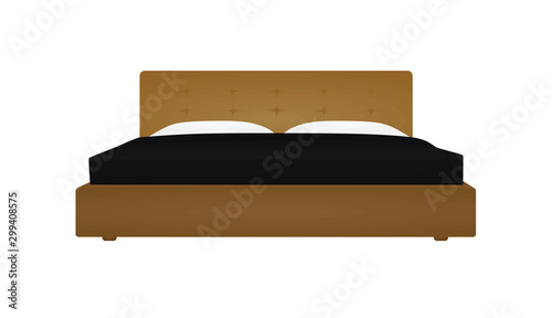 Brown double bed. vector illustration