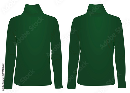 Green high neck long sleeve t shirt. vector illustration
