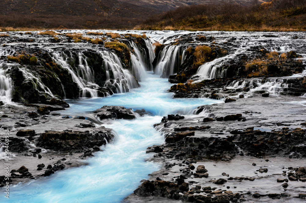 Brúarfoss waterfall Iceland in autumn.