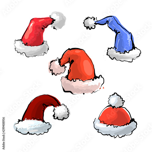 Christmas hats collection hand drawn cartoon vector illustration.