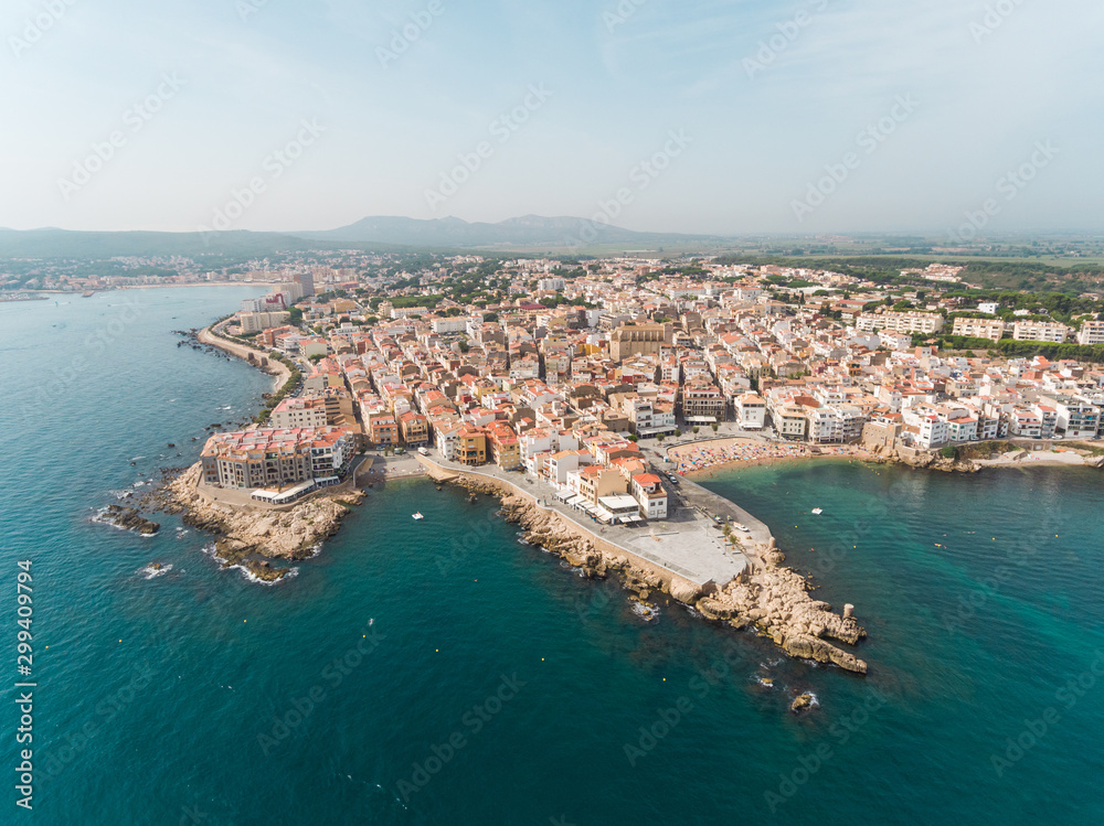 Aerial view of L'Escala cityscape at Catalunya region, Spain
