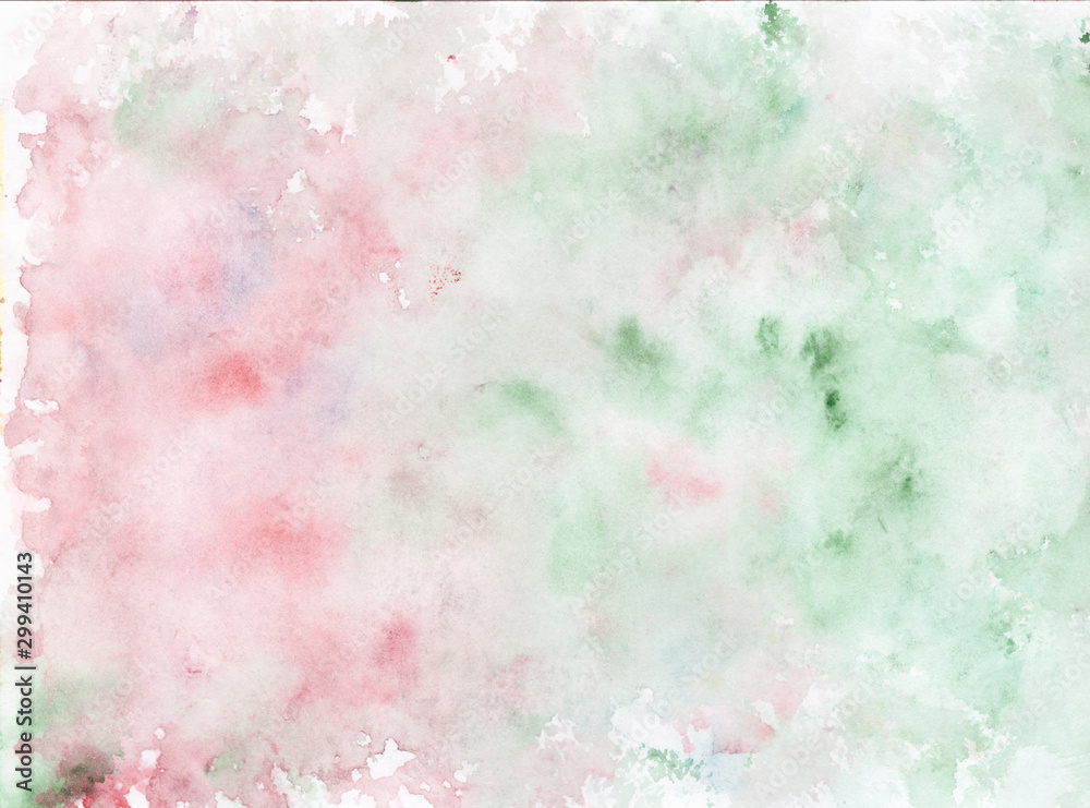 Fototapeta Red and green abstract watercolor background. For design of greetings cards, invitations or wedding printing