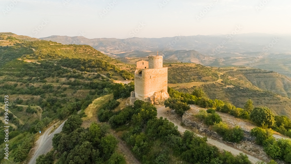 Aerial view of Castell de Mur touristic attraction during the sunset, Spain. Aerial view of Castell de Mur touristic attraction during the sunset, Spain.