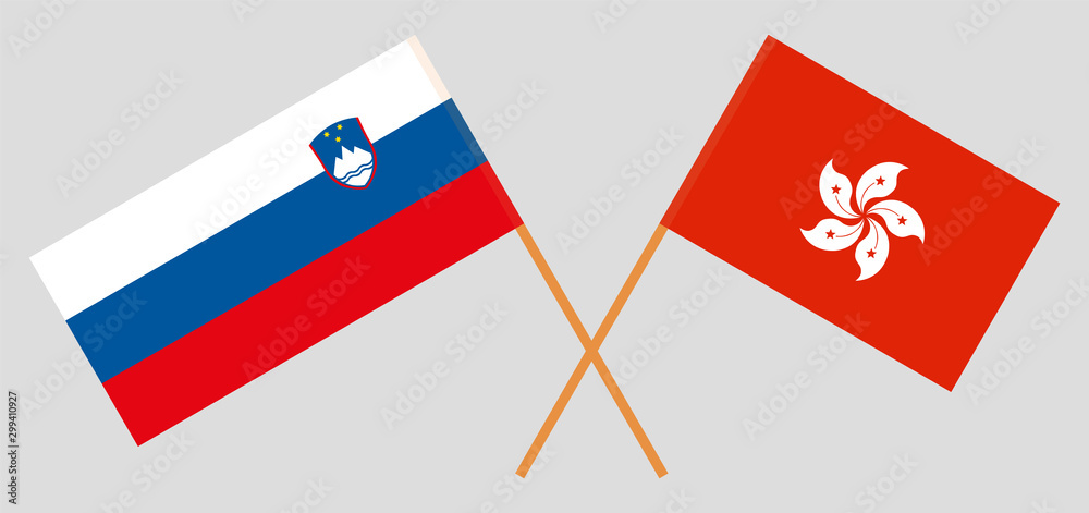 Hong Kong and Slovenia. Hongkong and Slovenian flags Hong Kong and Slovenia. Hongkong and Slovenian flags