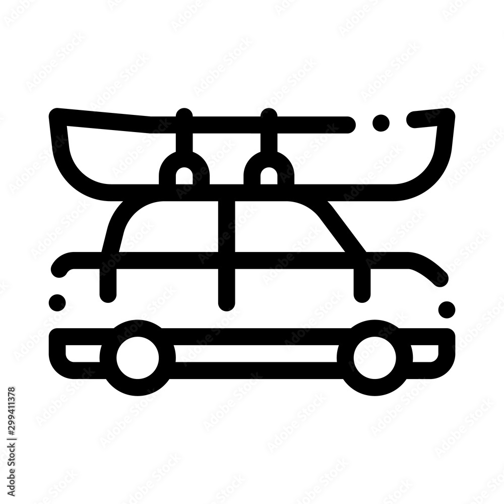 Car Driven Boat Canoeing Icon Vector Thin Line. Contour Illustration Car Driven Boat Canoeing Icon Vector Thin Line. Contour Illustration