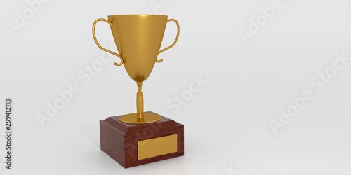 Gold trophy cup isolated 3d illustration on white background