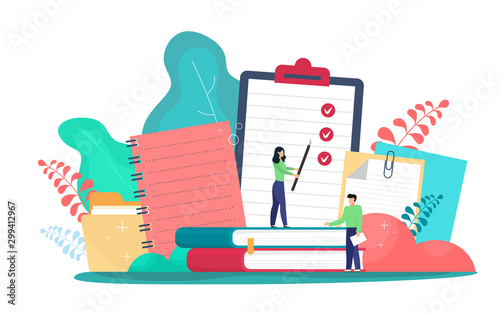 Notes vector concept illustration. Stationery forms for diaries, notes or sketches. Blank checklists, organizers, and clean information pages for exercise books. Vector flat style illustration