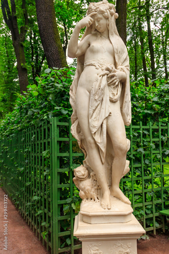 Marble statue Allegory of Night in old city park Summer Garden in St. Petersburg, Russia Marble statue Allegory of Night in old city park Summer Garden in St. Petersburg, Russia