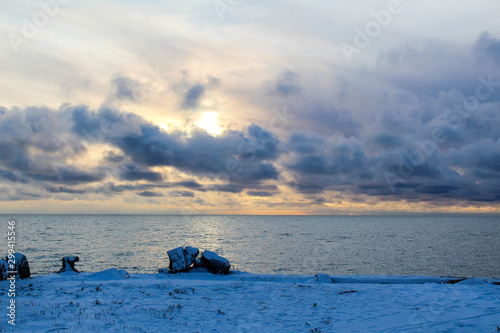 beautiful scenery of White lake, Vologda oblast, Russia photo