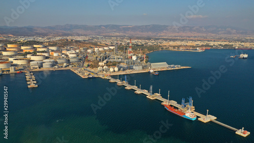 Aerial photo of industrial oil and gas refinery in Elefsina area, Attica, Greece