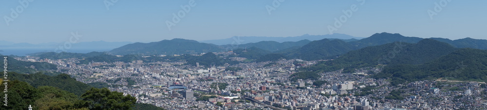 Panorama of the Nagasaki city from a mountain Inasa observation platform, Kyushu, Japan.