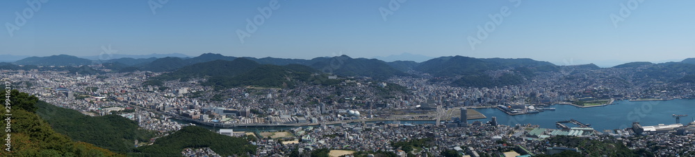 Aerial panorama of Nagasaki city from the mount Inasa observation platform, Kyushu, Japan.