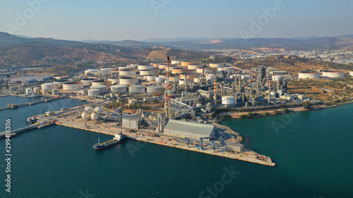 Aerial photo of industrial oil and gas refinery in Elefsina area, Attica, Greece