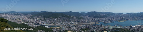 Fototapeta Naklejka Na Ścianę i Meble -  Aerial panorama of Nagasaki city from the mount Inasa observation platform, Kyushu, Japan.