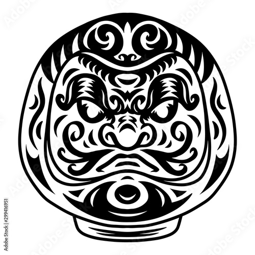 Daruma is a Japanese deity doll. Design element for logo, badge, tattoo, t-shirt, banner, poster.