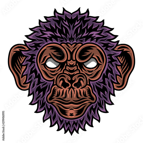 Vintage Chimpanzee face. Heading vintage style Isolated on a white background. photo