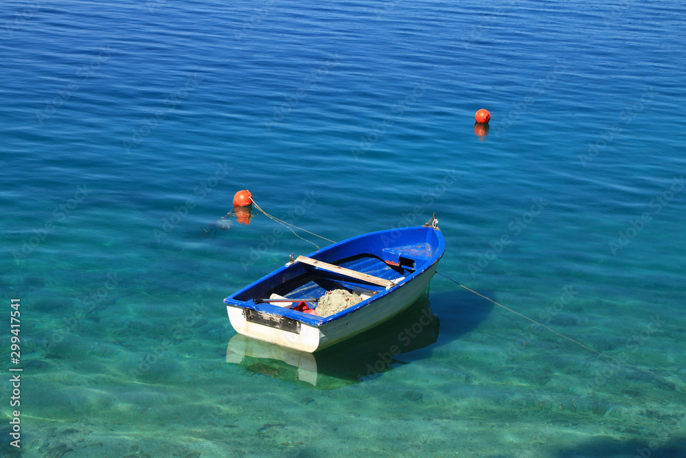 Fototapeta premium Blue boat in Adriatic sea