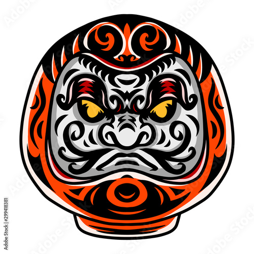 Daruma is a Japanese deity doll. Design element for logo, badge, tattoo, t-shirt, banner, poster.