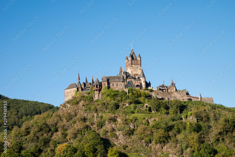 Reichsburg Cochem, Cochem Imperial castle, landmark on a mountain peak 100 meters above the town of Cochem, Mittelmosel, Moselle, Rhineland-Palatinate, Germany, Europe
