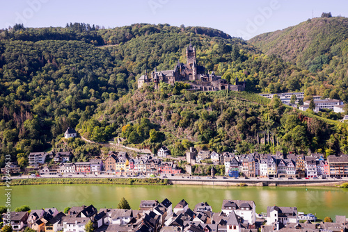 View over Cochem with beautiful Reichsburg Cochem (Cochem Imperial Castle), Moselle Valley, Rhineland-Palatinate, Germany, Europe