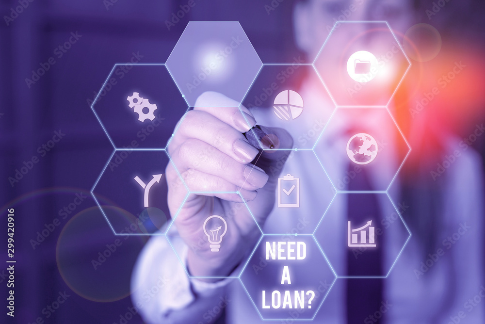 Word writing text Need A Loan question. Business photo showcasing amount of money that is borrowed often from bank Woman wear formal work suit present presentation using smart latest device Word writing text Need A Loan question. Business photo showcasing amount of money that is borrowed often from bank Woman wear formal work suit present presentation using smart latest device