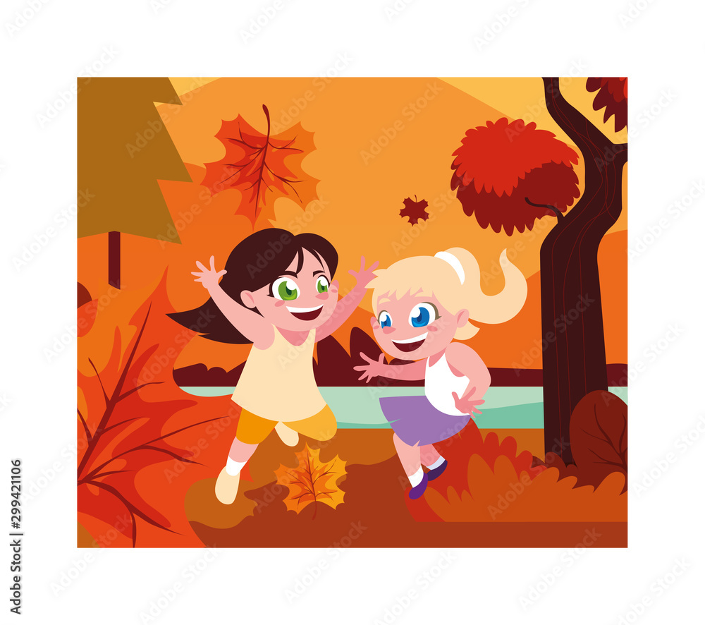 Girls cartoons playing outside vector design Girls cartoons playing outside vector design