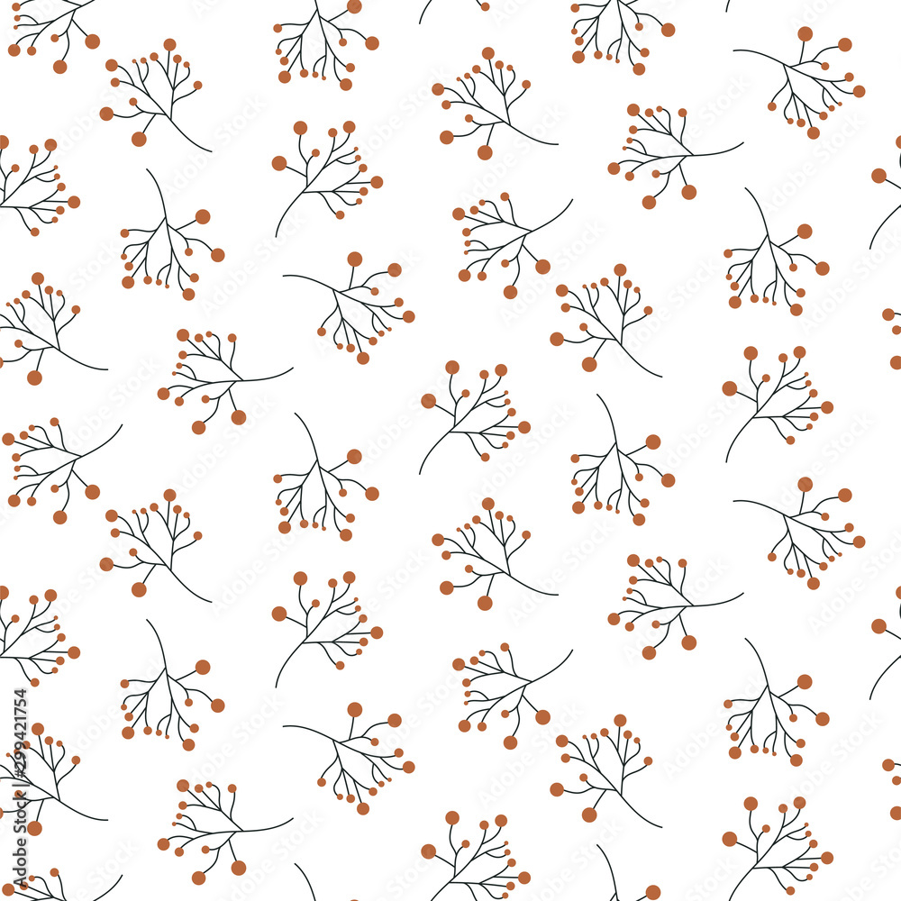 Simple fall seamless pattern with plants and branches. Vector autumn berries white background. Simple fall seamless pattern with plants and branches. Vector autumn berries white background.
