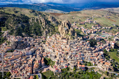 Aerial view of Mountainous Sicilian town Gagliano Castelferrato, Italy © Alexey Oblov