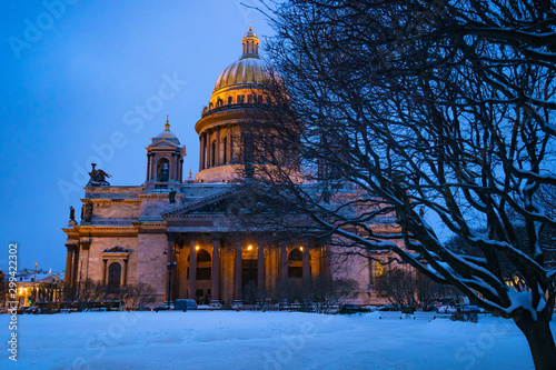 Saint Petersburg. Russia. St. Isaac's Cathedral. Museums of St. Petersburg. St. Isaac's Cathedral in winter weather. Religious tourism. Snow. Russia Travel Guide. Landscape of the city of Petersburg