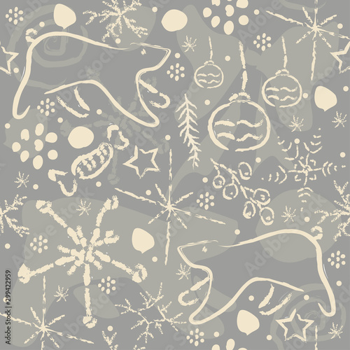 Cute Winter Pattern with bears and ornaments. Vector Illustration.