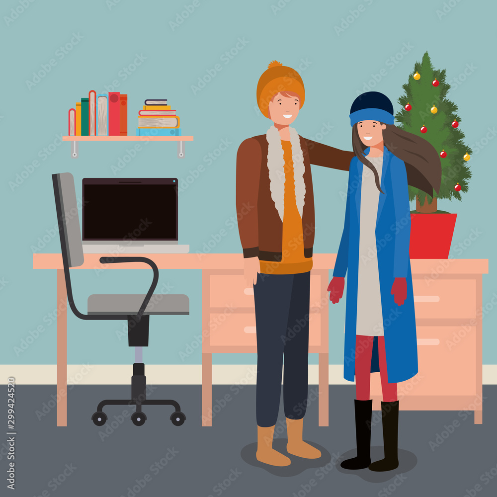 young couple with pine tree christmas indoor house young couple with pine tree christmas indoor house