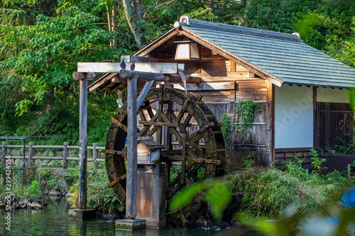 Old wooden mill in japanese style in Tokyo.