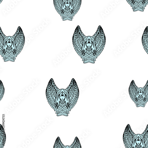 Fototapeta Seamless pattern with stylized cherubs and angels