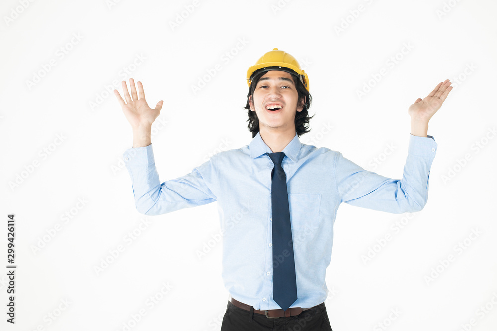 engineering Man wearing yellow helmet on white engineering Man wearing yellow helmet on white