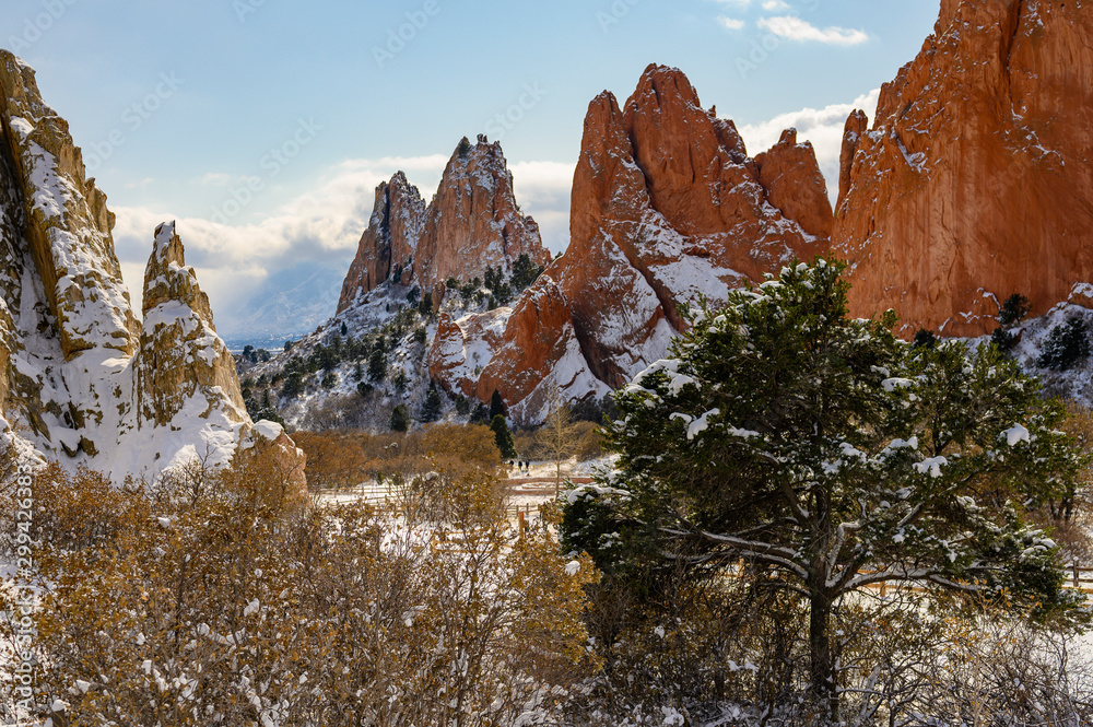 Red Rock formation covered with snow