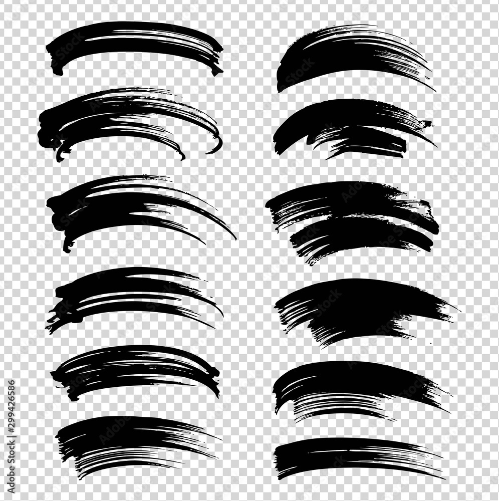 Abstract textured straight brushstrokes black ink isolated on imitation transparent background
