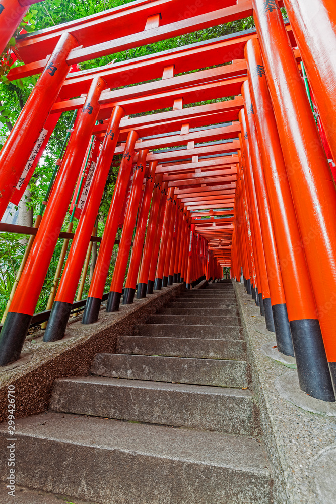 Japanese traditional red Tori gates in Tokyo