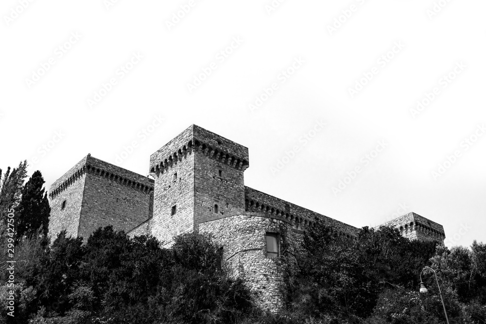 The medieval castle of the ancient village of Narni. Umbria, Terni, Italy. The stone walls and towers of the fortress. The medieval castle of the ancient village of Narni. Umbria, Terni, Italy. The stone walls and towers of the fortress.
