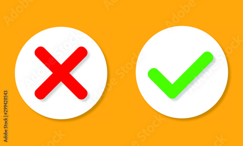 Tick and cross signs. Green checkmark OK and red X icons,