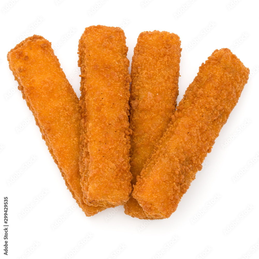 Crispy Fish fingers isolated on white background Crispy Fish fingers isolated on white background