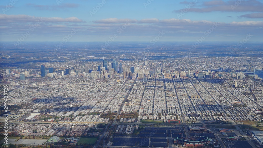 Aerial view of the skyline of the city of Philadelphia and the surrounding areas in Pennsylvania, United States Aerial view of the skyline of the city of Philadelphia and the surrounding areas in Pennsylvania, United States