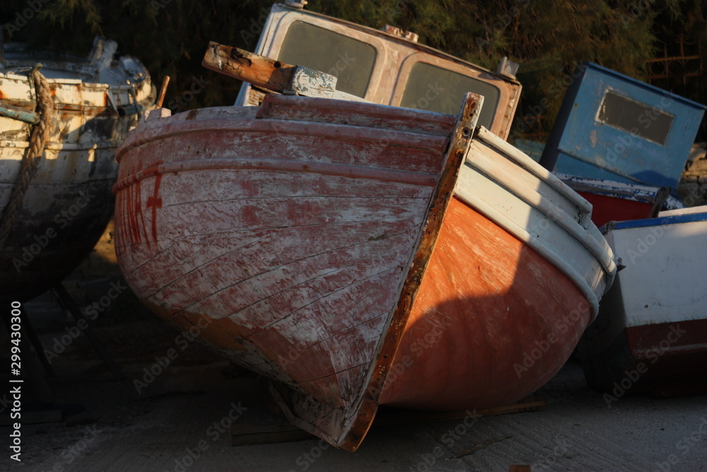 Aegean sea: wooden fishing boats from picturesque island Aegean sea: wooden fishing boats from picturesque island